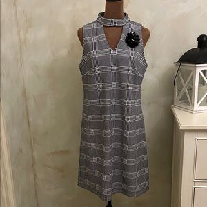 Roz & Ali Gray Checkered Mini Dress with Black Floral Detail